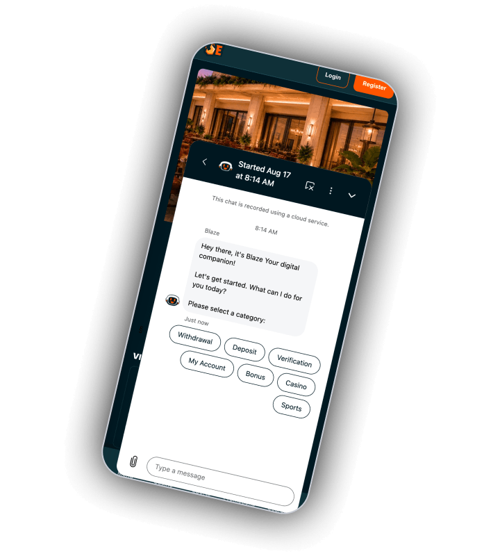 The EmberBet live chat window with an agent reply in progress