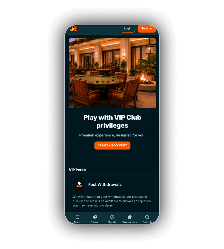 The EmberBet VIP club page with the level rewards and cashback